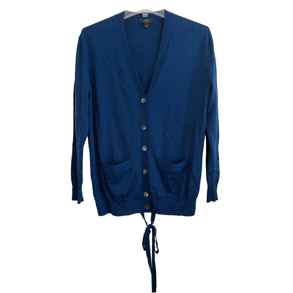 J. Crew Cardigan Sweater Women Size XS Merino Wool Blue Tie Back Lightweight